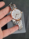Buy Shop Emporio Armani Gianni T Bar Analog White Dial Two Tone Steel Strap Watch For Women - AR2076 USA Online