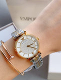 Buy Shop Emporio Armani Gianni T Bar Analog White Dial Two Tone Steel Strap Watch For Women - AR2076 USA Online