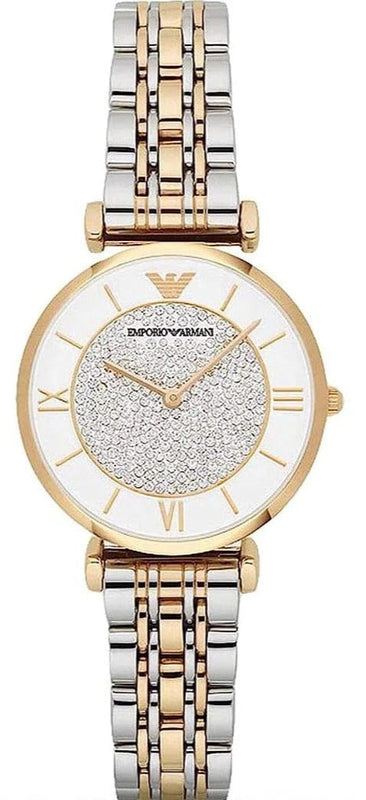 Buy Shop Emporio Armani Gianni T Bar Analog White Dial Two Tone Steel Strap Watch For Women - AR2076 USA Online