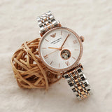 Buy Shop Emporio Armani Gianni T-Bar Analog White Dial Two Tone Steel Strap Watch For Women - AR60019 USA Online