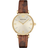 Buy Shop Emporio Armani Gianni T Bar Beige Dial Brown Leather Strap Watch For Women - AR1883 USA Online