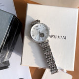Buy Shop Emporio Armani Gianni T-Bar Automatic Silver Dial Silver Steel Strap Watch For Women - AR60022 USA Online