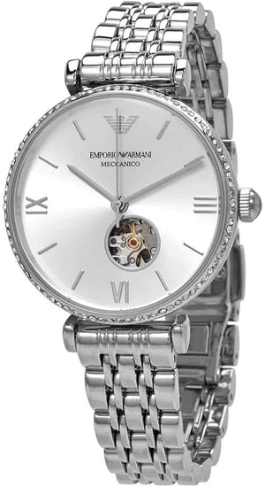 Buy Shop Emporio Armani Gianni T-Bar Automatic Silver Dial Silver Steel Strap Watch For Women - AR60022 USA Online