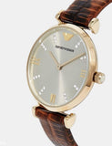 Buy Shop Emporio Armani Gianni T Bar Beige Dial Brown Leather Strap Watch For Women - AR1883 USA Online