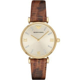 Buy Shop Emporio Armani Gianni T Bar Beige Dial Brown Leather Strap Watch For Women - AR1883 USA Online