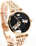 Buy Shop Emporio Armani Gianni T Bar Black Dial Rose Gold Steel Strap Watch For Women - AR11206 USA Online