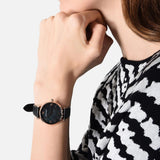 Buy Shop Emporio Armani Gianni T Bar Black Mother of Pearl Dial Black Leather Strap Watch For Women - AR11060 USA Online