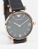 Buy Shop Emporio Armani Gianni T Bar Black Mother of Pearl Dial Black Leather Strap Watch For Women - AR11060 USA Online