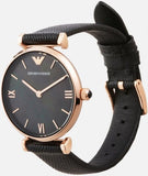 Buy Shop Emporio Armani Gianni T Bar Black Mother of Pearl Dial Black Leather Strap Watch For Women - AR11060 USA Online