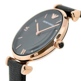 Buy Shop Emporio Armani Gianni T Bar Black Mother of Pearl Dial Black Leather Strap Watch For Women - AR11060 USA Online