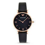 Buy Shop Emporio Armani Gianni T Bar Black Mother of Pearl Dial Black Leather Strap Watch For Women - AR11060 USA Online