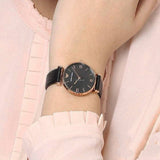 Emporio Armani Gianni T Bar Black Mother of Pearl Dial Black Leather Strap Watch For Women - AR11060