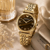 Buy Shop Emporio Armani Gianni T-Bar Brown Dial Gold Steel Strap Watch for Women - AR11703 USA Online