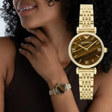 Buy Shop Emporio Armani Gianni T-Bar Brown Dial Gold Steel Strap Watch for Women - AR11703 USA Online