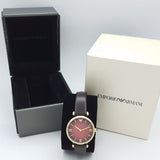 Buy Shop Emporio Armani Gianni T Bar Burgundy Dial Burgundy Leather Strap Watch For Women - AR1757 USA Online