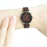 Buy Shop Emporio Armani Gianni T Bar Burgundy Dial Burgundy Leather Strap Watch For Women - AR1757 USA Online