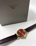 Buy Shop Emporio Armani Gianni T Bar Burgundy Dial Burgundy Leather Strap Watch For Women - AR1758 USA Online