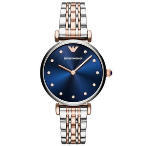 Buy Shop Emporio Armani Gianni T Bar Crystal Blue Dial Two Tone Steel Strap Watch For Women - AR11092 USA Online