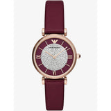 Buy Shop Emporio Armani Gianni T Bar Crystals Maroon Dial Maroon Leather Strap Watch for Women - AR11487 USA Online