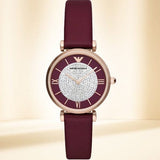 Buy Shop Emporio Armani Gianni T Bar Crystals Maroon Dial Maroon Leather Strap Watch for Women - AR11487 USA Online