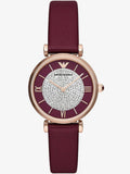 Buy Shop Emporio Armani Gianni T Bar Crystals Maroon Dial Maroon Leather Strap Watch for Women - AR11487 USA Online