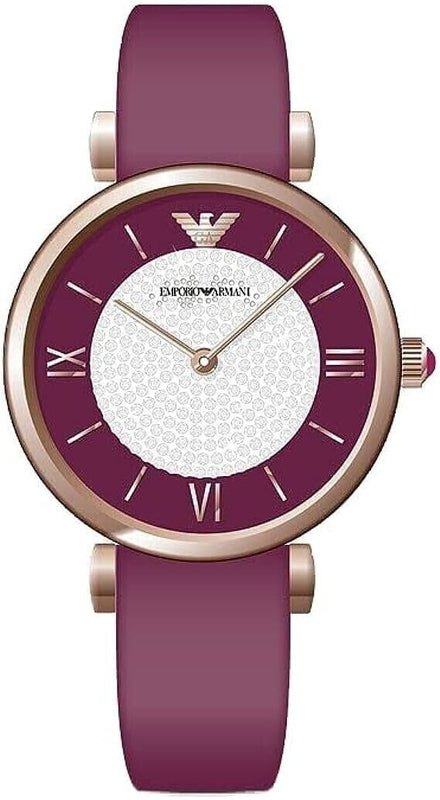 Buy Shop Emporio Armani Gianni T Bar Crystals Maroon Dial Maroon Leather Strap Watch for Women - AR11487 USA Online