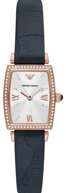 Buy Shop Emporio Armani Gianni T Bar Crystals Silver Dial Blue Leather Strap Watch For Women - AR11469 USA Online