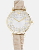 Buy Shop Emporio Armani Gianni T Bar Crystals Silver Dial Brown Leather Strap Watch For Women - AR11518 USA Online