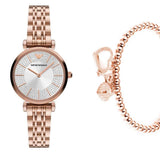 Buy Shop Emporio Armani Gianni T-Bar Crystals Silver Dial Rose Gold Steel Strap Watch For Women - AR11446 USA Online
