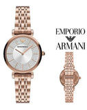 Buy Shop Emporio Armani Gianni T-Bar Crystals Silver Dial Rose Gold Steel Strap Watch For Women - AR11446 USA Online