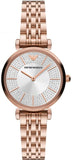 Buy Shop Emporio Armani Gianni T-Bar Crystals Silver Dial Rose Gold Steel Strap Watch For Women - AR11446 USA Online
