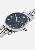 Buy Shop Emporio Armani Gianni T Bar Dark Blue Dial Silver Stainless Steel Watch For Women - AR11091 USA Online