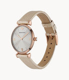 Buy Shop Emporio Armani Gianni T Bar Gunmetal Dial Beige Leather Strap Watch For Women - AR1681 USA Online