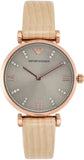 Buy Shop Emporio Armani Gianni T Bar Gunmetal Dial Beige Leather Strap Watch For Women - AR1681 USA Online