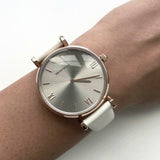 Buy Shop Emporio Armani Gianni T Bar Light Brown Dial White Leather Strap Watch For Women - AR1769 USA Online