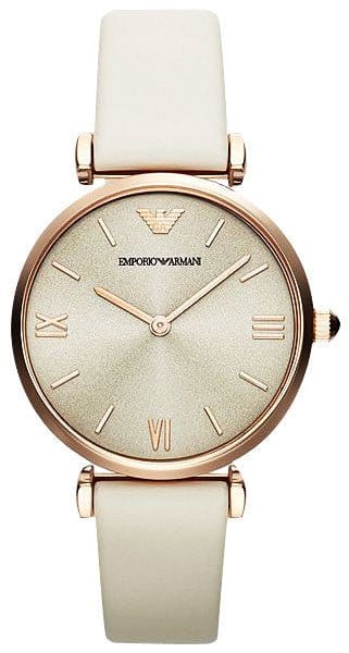 Buy Shop Emporio Armani Gianni T Bar Light Brown Dial White Leather Strap Watch For Women - AR1769 USA Online