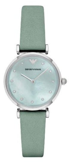 Buy Shop Emporio Armani Gianni T Bar Mother Of Pearl Blue Dial Blue Leather Strap Watch For Women - AR1959 USA Online