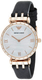 Buy Shop Emporio Armani Gianni T-Bar Mother of Pearl Dial Black Leather Strap Watch For Women - AR11295 USA Online