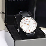 Buy Shop Emporio Armani Gianni T Bar Mother of Pearl Dial Black Leather Strap Watch For Women - AR90002 USA Online