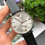 Buy Shop Emporio Armani Gianni T Bar Mother of Pearl Dial Black Leather Strap Watch For Women - AR90002 USA Online