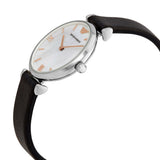 Buy Shop Emporio Armani Gianni T Bar Mother of Pearl Dial Black Leather Strap Watch For Women - AR90002 USA Online