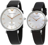 Buy Shop Emporio Armani Gianni T Bar Mother of Pearl Dial Black Leather Strap Watch For Women - AR90002 USA Online