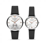 Buy Shop Emporio Armani Gianni T Bar Mother of Pearl Dial Black Leather Strap Watch For Women - AR90002 USA Online