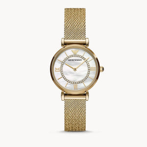 Buy Shop Emporio Armani Gianni T Bar Mother of Pearl Dial Gold Mesh Bracelet Watch For Women - AR11321 USA Online