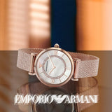 Buy Shop Emporio Armani Gianni T Bar Mother of Pearl Dial Rose Gold Mesh Bracelet Watch For Women - AR11320 USA Online