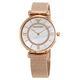 Buy Shop Emporio Armani Gianni T Bar Mother of Pearl Dial Rose Gold Mesh Bracelet Watch For Women - AR11320 USA Online