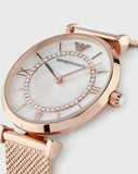 Buy Shop Emporio Armani Gianni T Bar Mother of Pearl Dial Rose Gold Mesh Bracelet Watch For Women - AR11320 USA Online