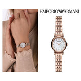 Buy Shop Emporio Armani Gianni T-Bar Mother of Pearl Dial Rose Gold Steel Strap Watch For Women - AR11203 USA Online