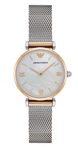 Buy Shop Emporio Armani Gianni T Bar Mother of Pearl Dial Silver Mesh Bracelet Watch For Women - AR2068 USA Online