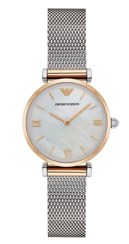 Buy Shop Emporio Armani Gianni T Bar Mother of Pearl Dial Silver Mesh Bracelet Watch For Women - AR2068 USA Online